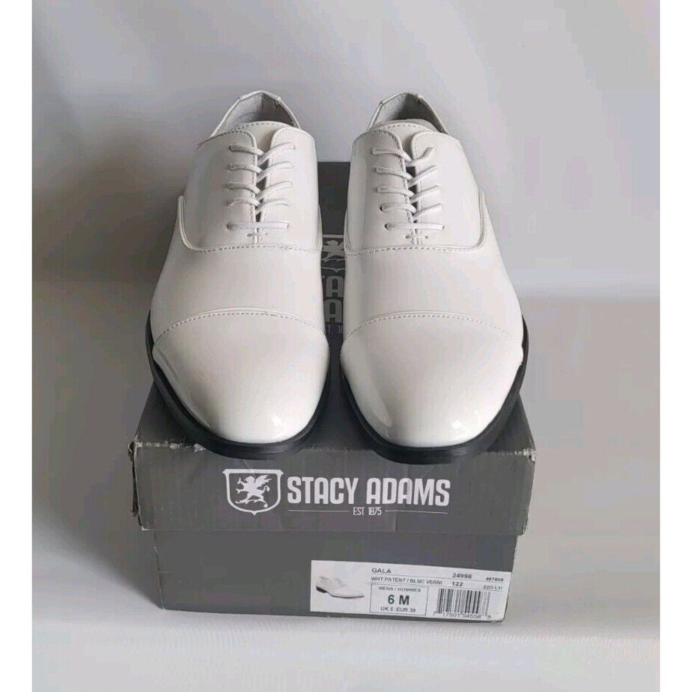 Stacy Adams Men's Gala Shiny White Patent Cap Toe Oxford Dress Shoes Size 6M